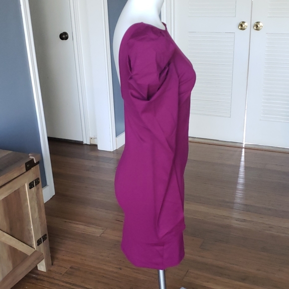 Puff Sleeve Fushia Dress - Picture 6 of 8